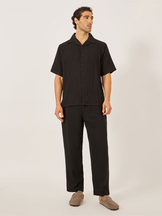 Styli Men Black Textured Relaxed Fit Co-ord Set
