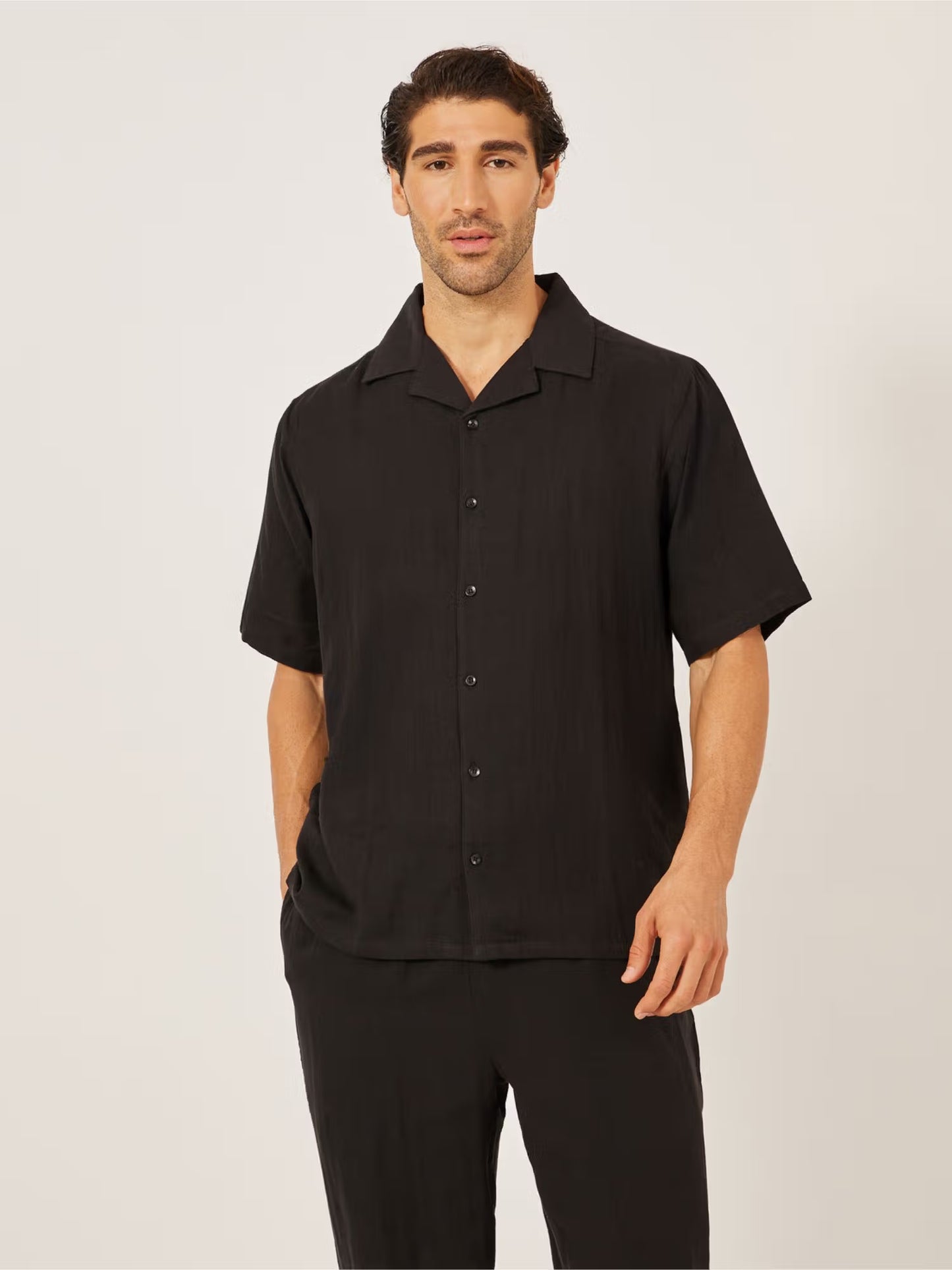 Styli Men Black Textured Relaxed Fit Co-ord Set