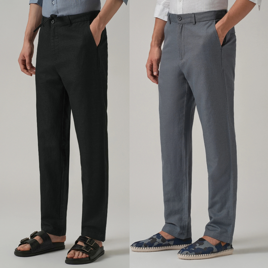 PACK OF 2 Premium Linen Pants – (Grey & Blue)