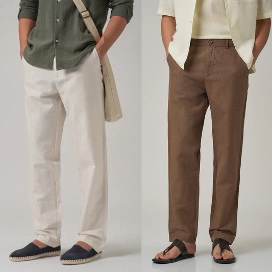 Pack of 2 Premium Linen Pants – (Light Cream & Brown)