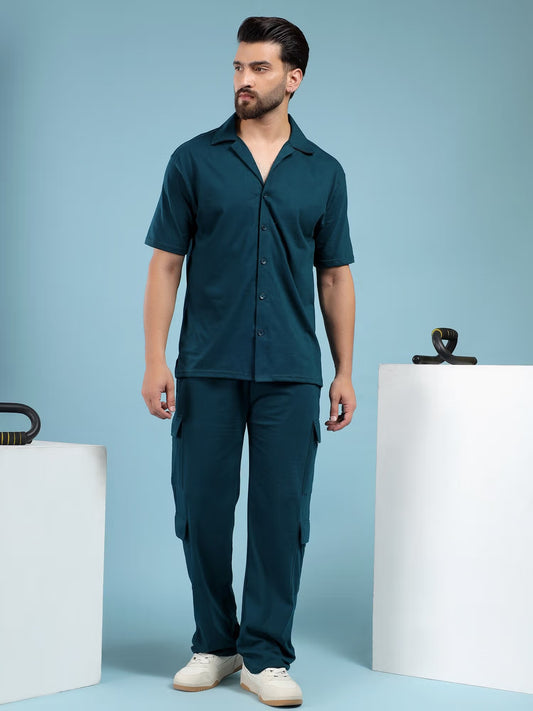 Kvetoo Men Green Cotton Solid Co-ord Set
