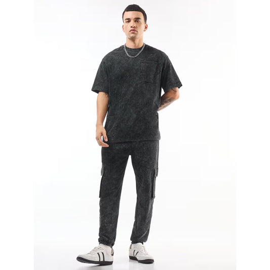 Bewakoof Men's Black Oversized Acid Wash Co-ord Set