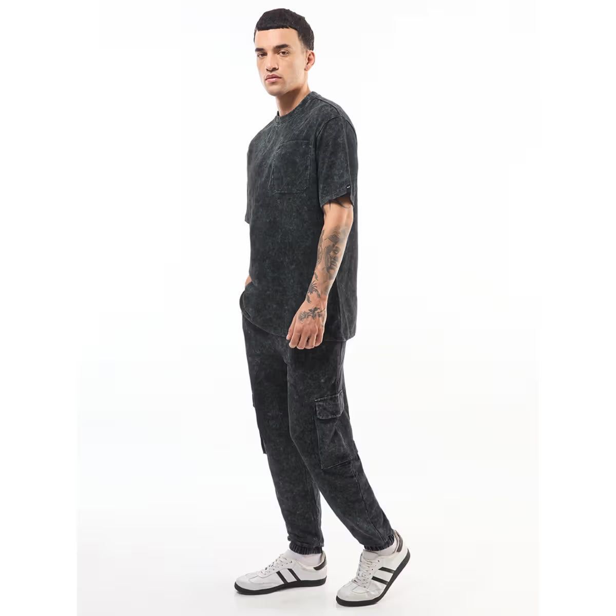Bewakoof Men's Black Oversized Acid Wash Co-ord Set