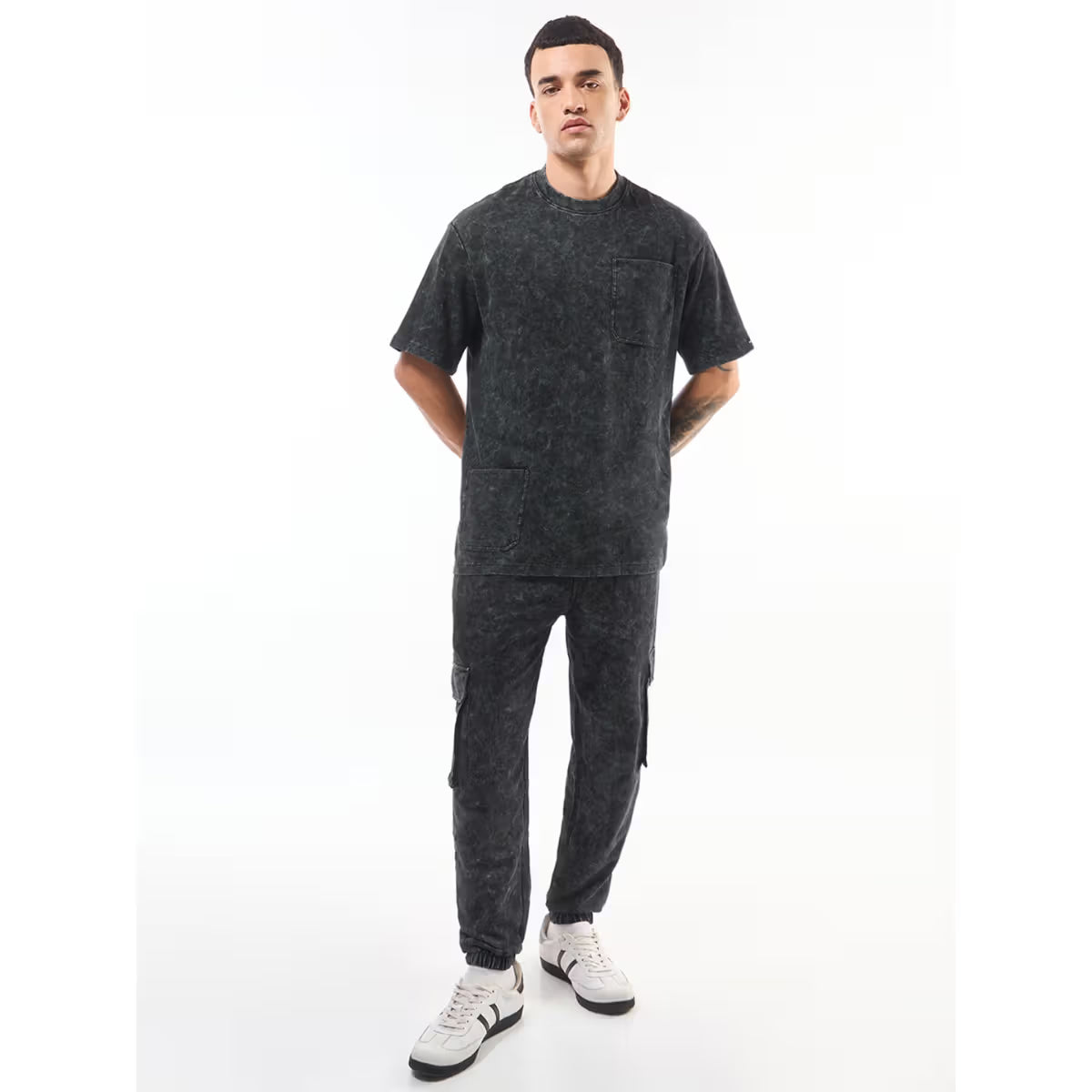 Bewakoof Men's Black Oversized Acid Wash Co-ord Set
