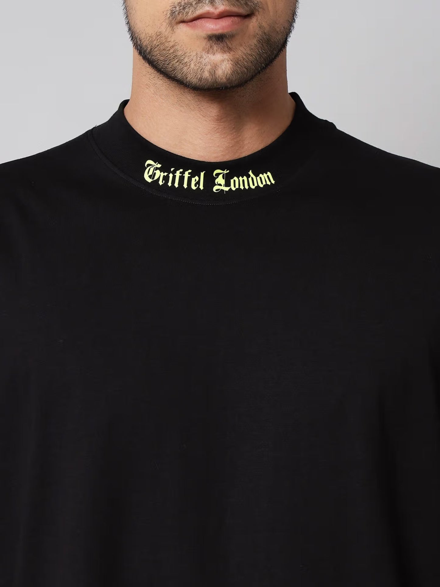 Griffel Black Men Basic Neck Logo Print Black Co-ord Set