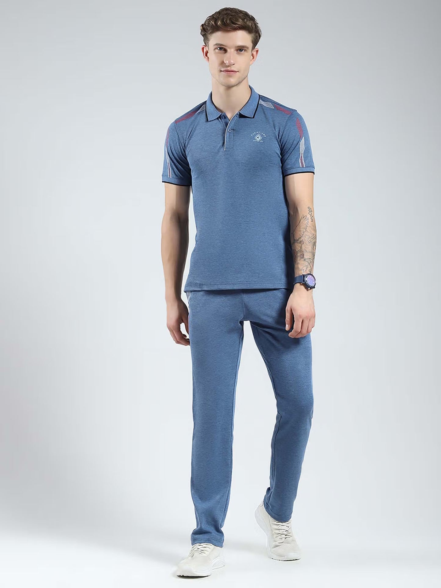 Monte Carlo Men Blue Solid Collar Neck Co-ord Set