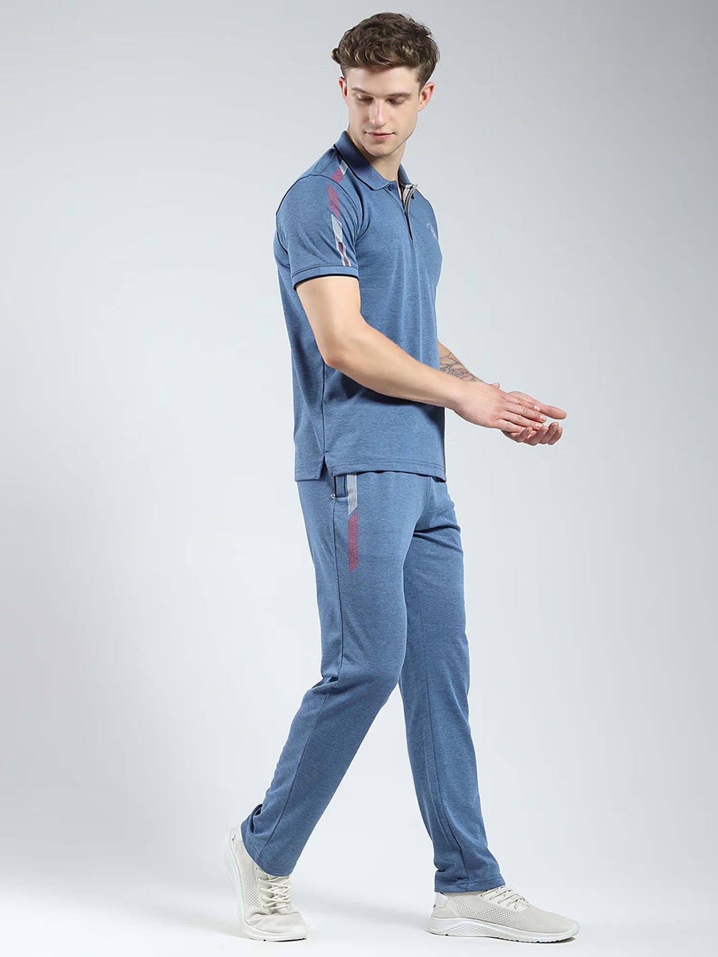 Monte Carlo Men Blue Solid Collar Neck Co-ord Set
