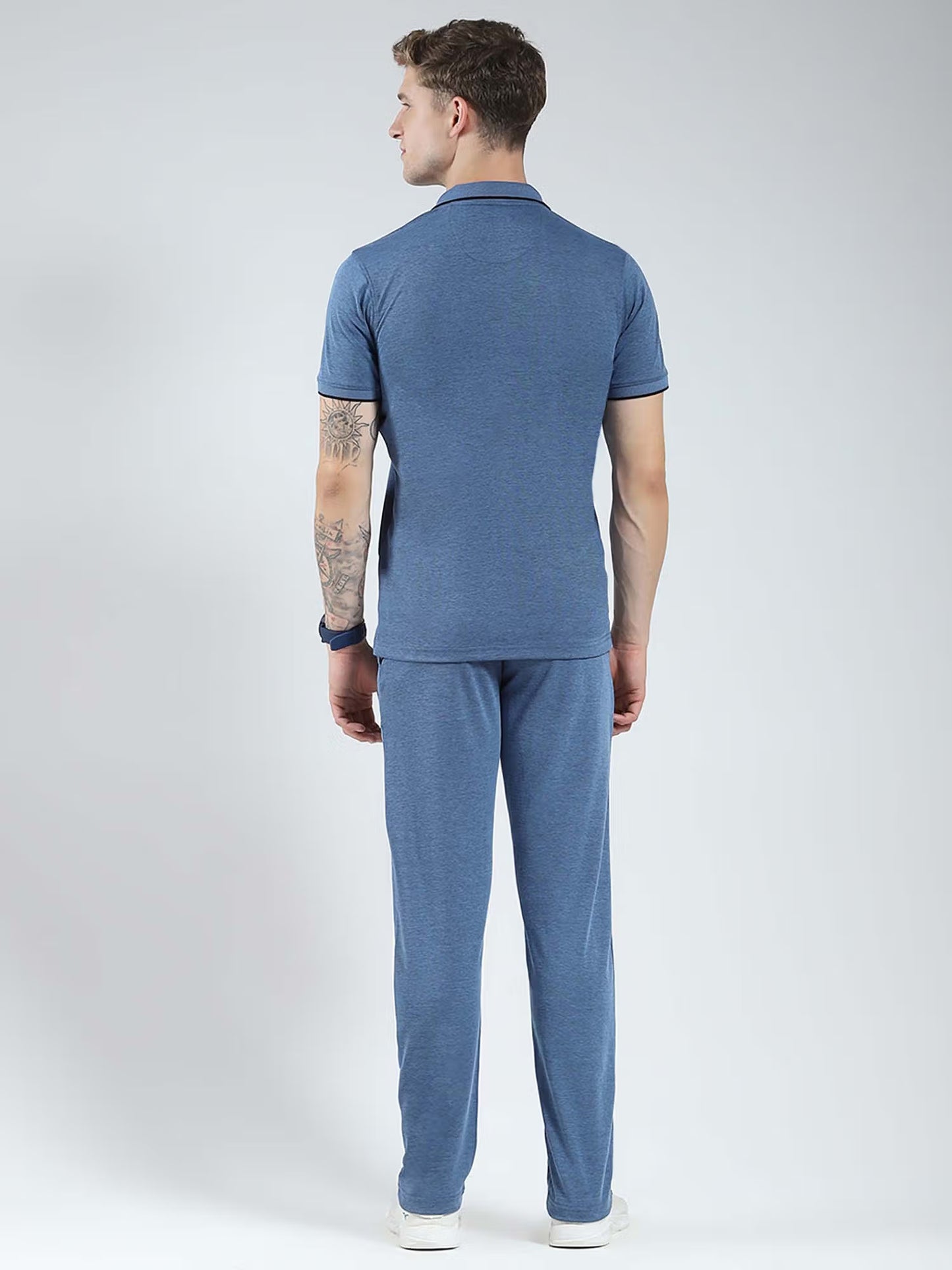Monte Carlo Men Blue Solid Collar Neck Co-ord Set