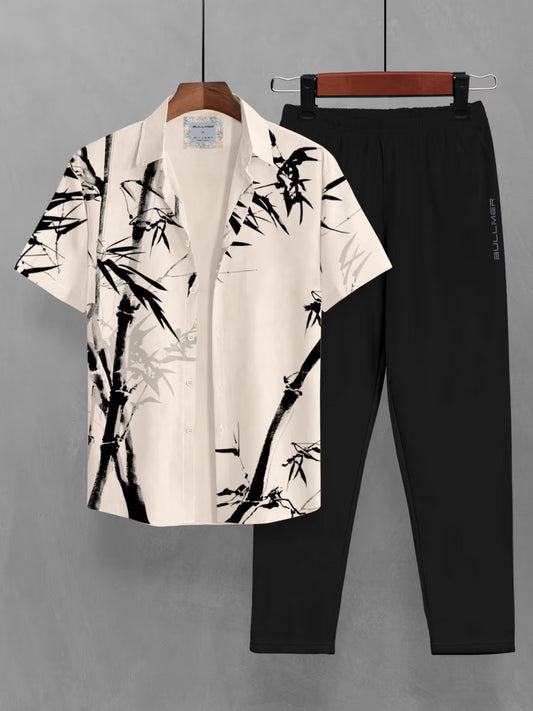 BULLMER Mens Beige Trendy Shirt & Pant Co-ord Set