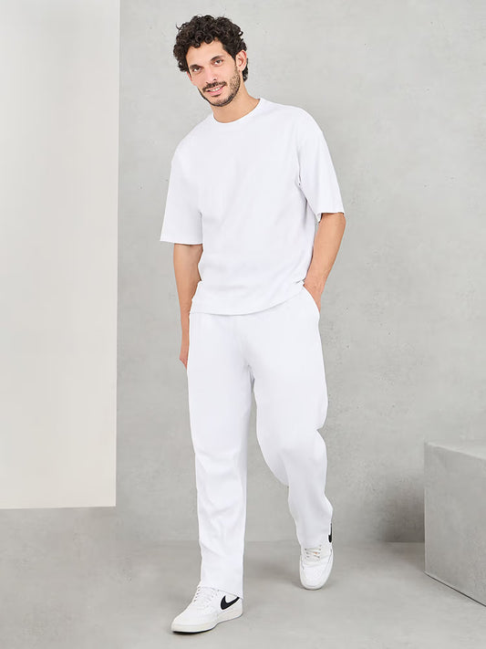 Styli White Back Contrast 7 Print T-shirt & Open Hem Jogger Interlock Co-ords Set