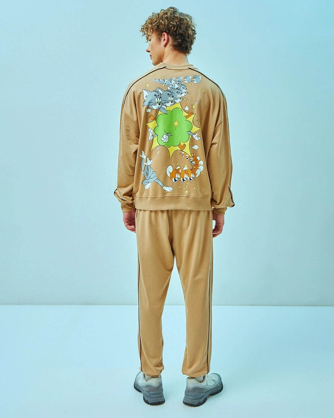 Men's Brown Tom & Jerry Graphic Printed Oversized Co-ord Set