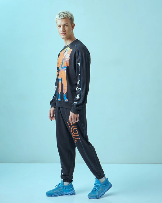 Men's Black Naruto Graphic Printed Co-ord Set