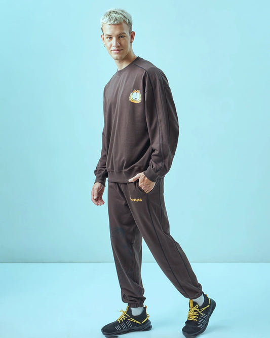 Men's Brown Grafield Graphic Printed Oversized Co-ord Set