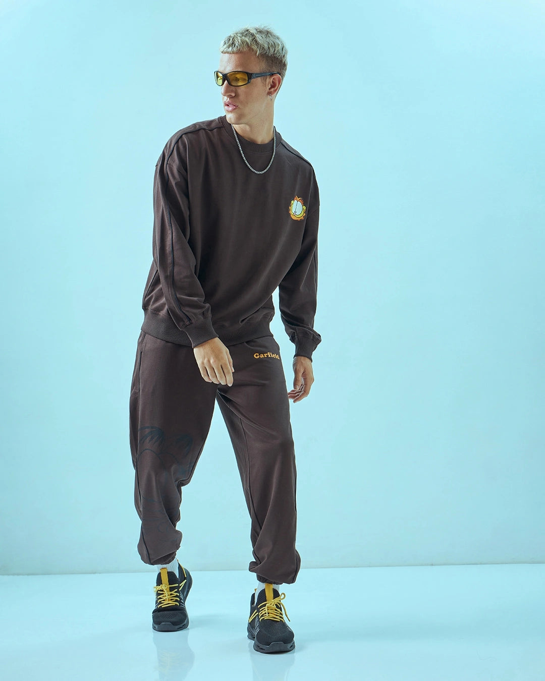 Men's Brown Grafield Graphic Printed Oversized Co-ord Set