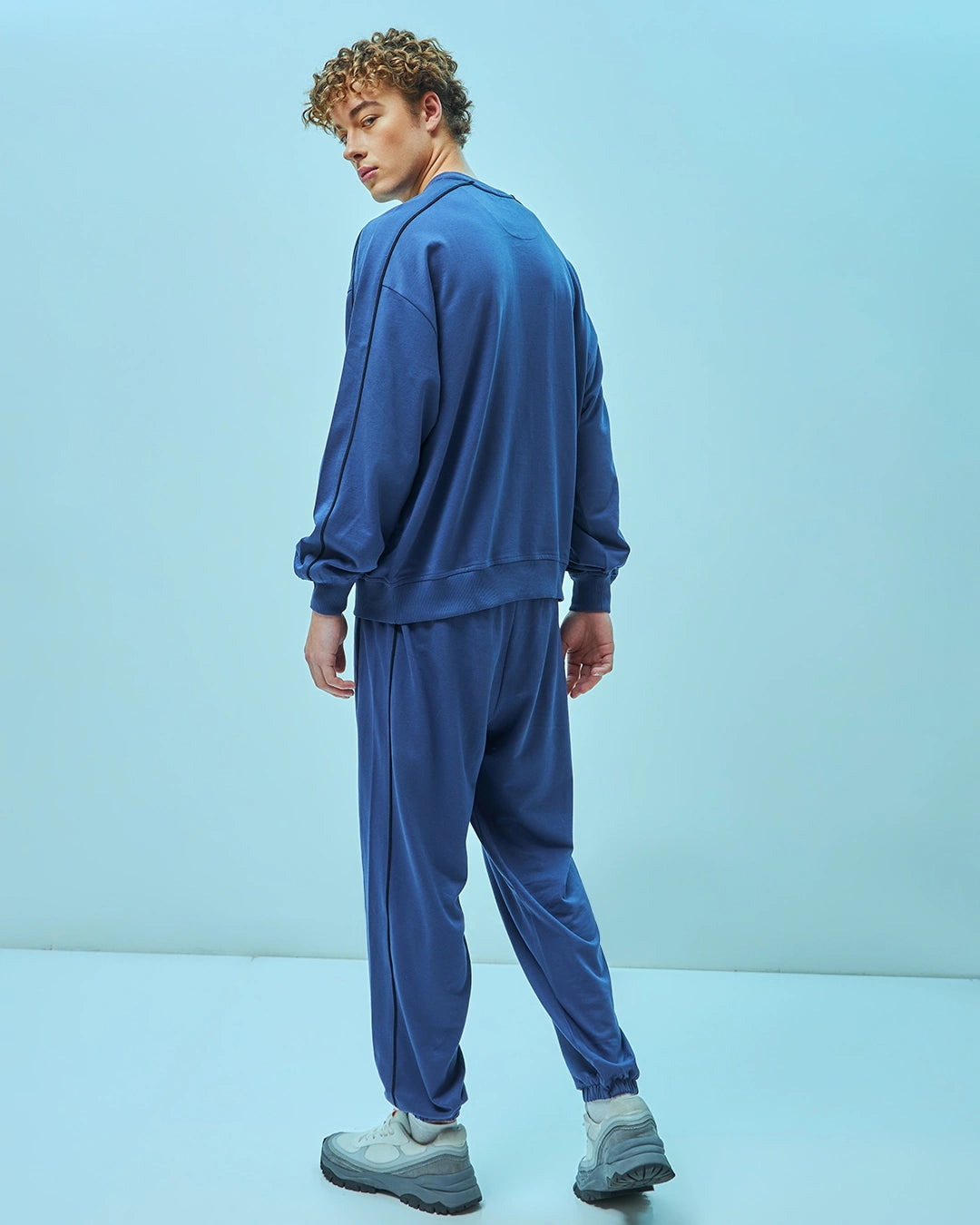 Men's Skipper Blue Black Panther Graphic Printed Oversized Co-ord Set