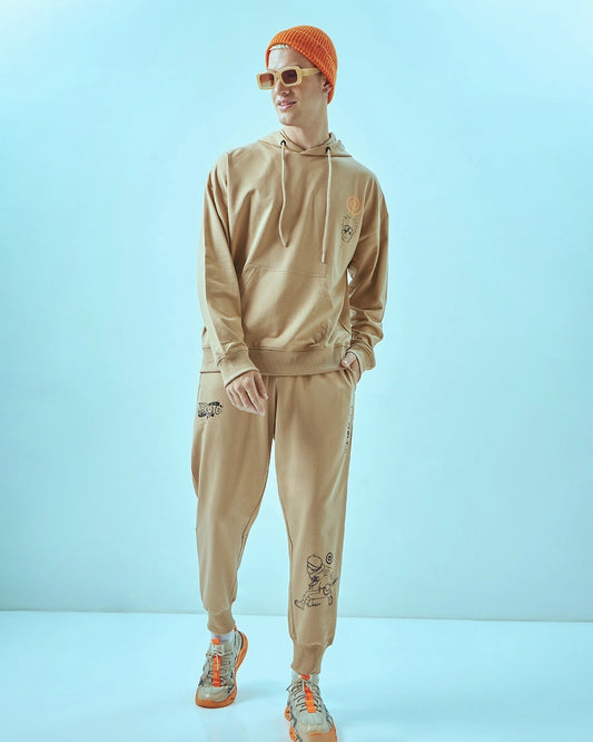 Men's Brown Naruto Graphic Printed Oversized Co-ord Set