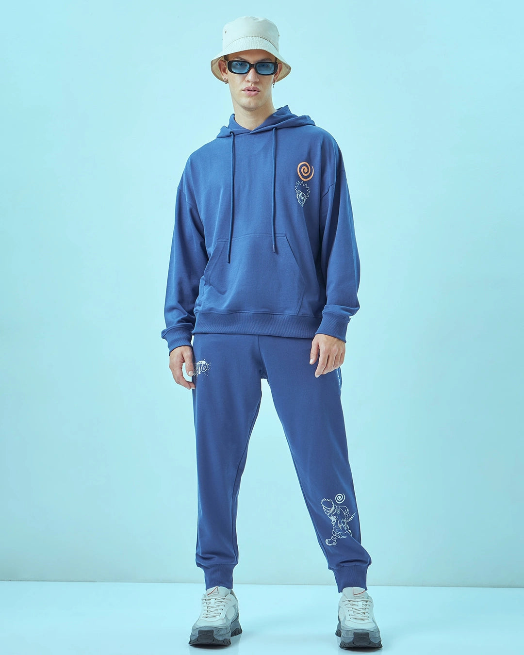 Men's Skipper Blue Naruto Graphic Printed Oversized Co-ord Set