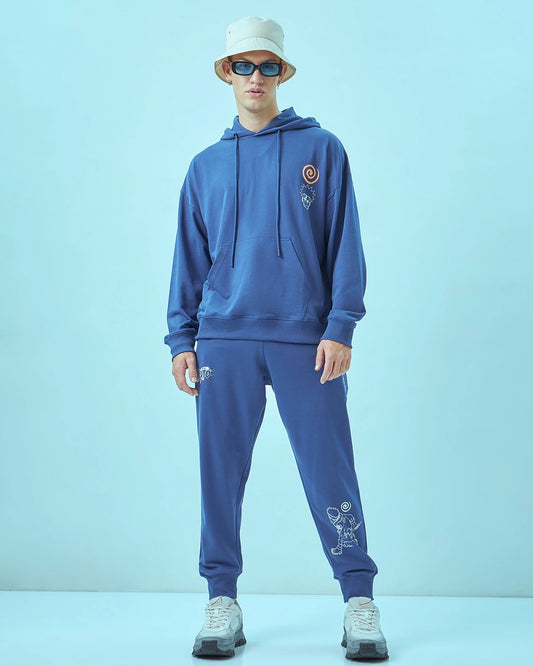 Men's Skipper Blue Naruto Graphic Printed Oversized Co-ord Set