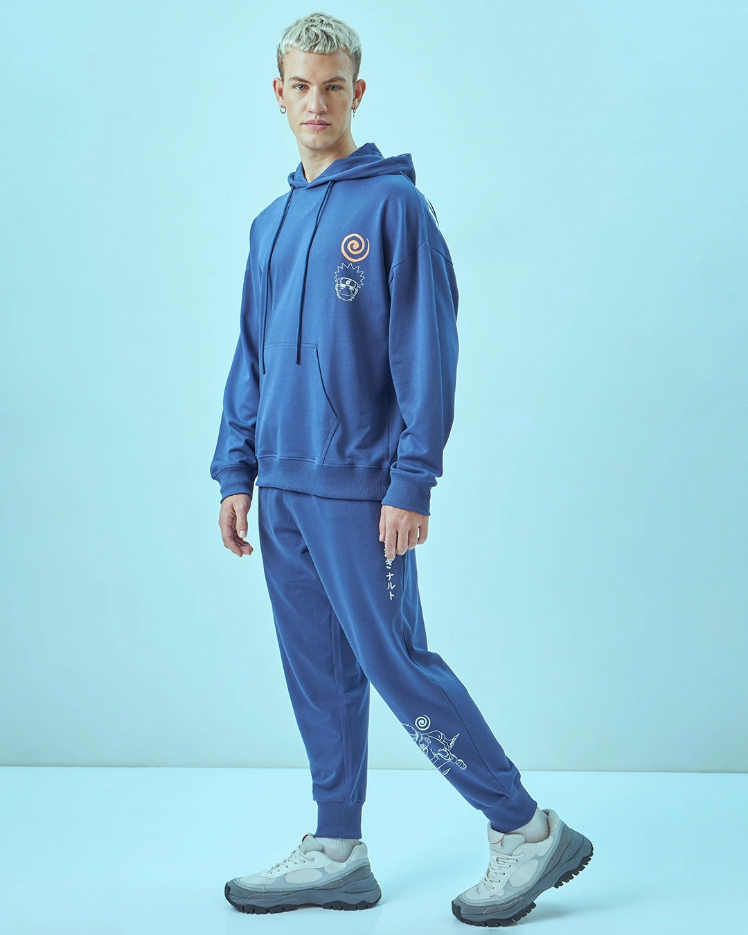Men's Skipper Blue Naruto Graphic Printed Oversized Co-ord Set