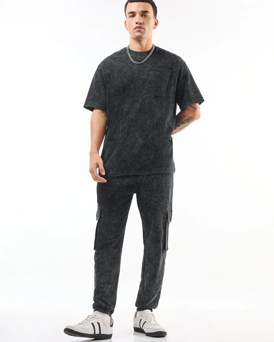 Men's Black Oversized Acid Wash Co-ord Set