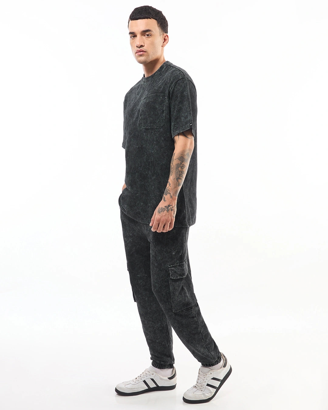 Men's Black Oversized Acid Wash Co-ord Set
