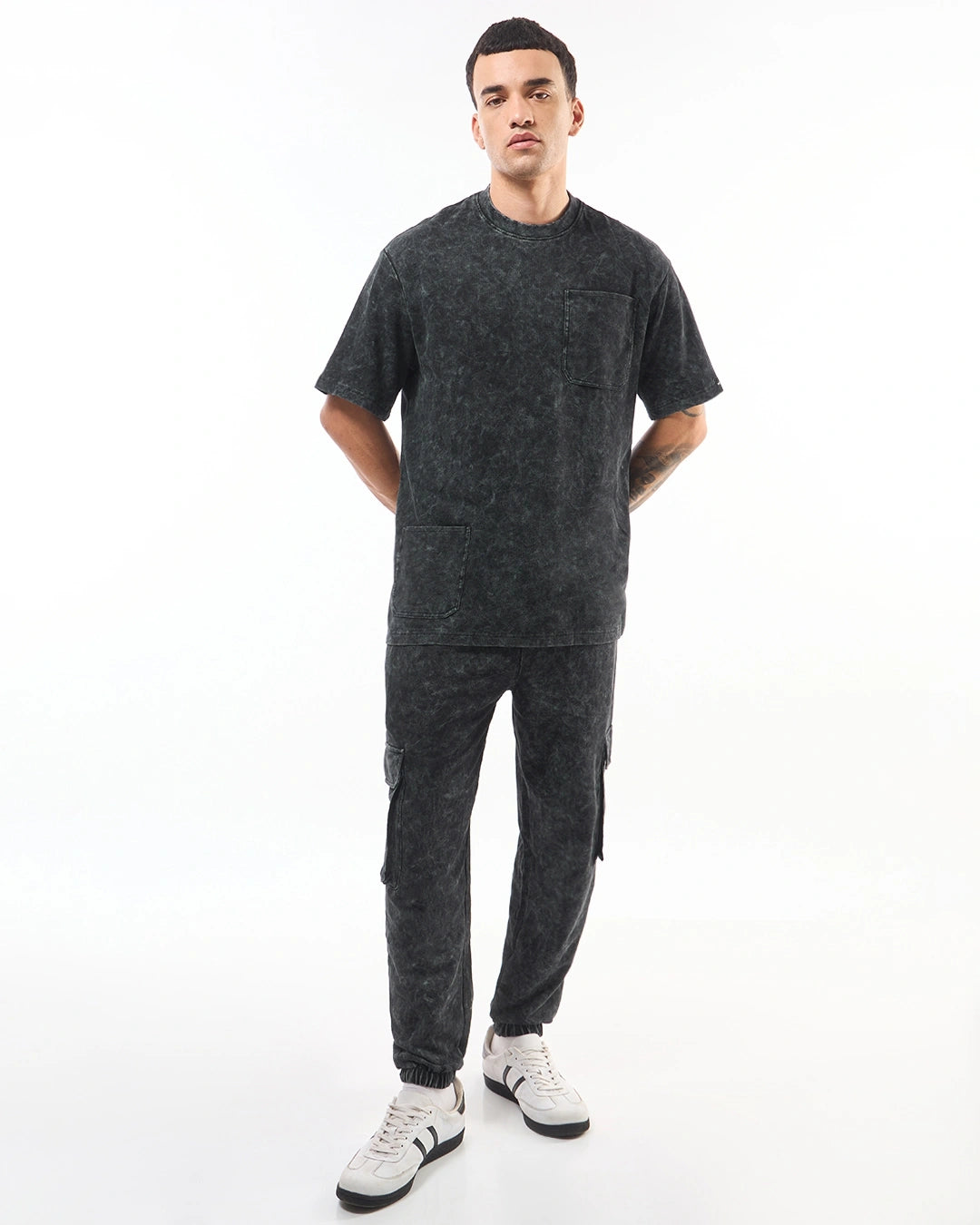 Men's Black Oversized Acid Wash Co-ord Set