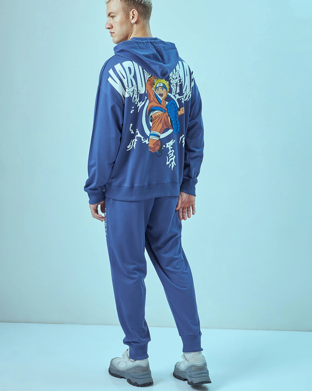 Men's Skipper Blue Naruto Graphic Printed Oversized Co-ord Set
