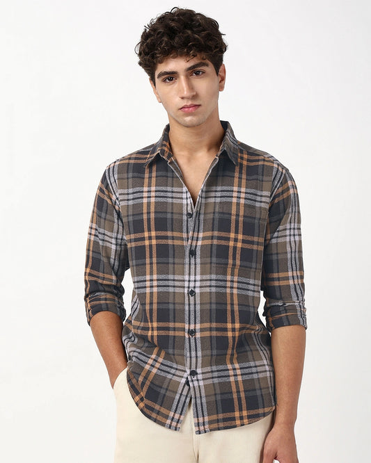 Men's Brown & Black Checked Shirt