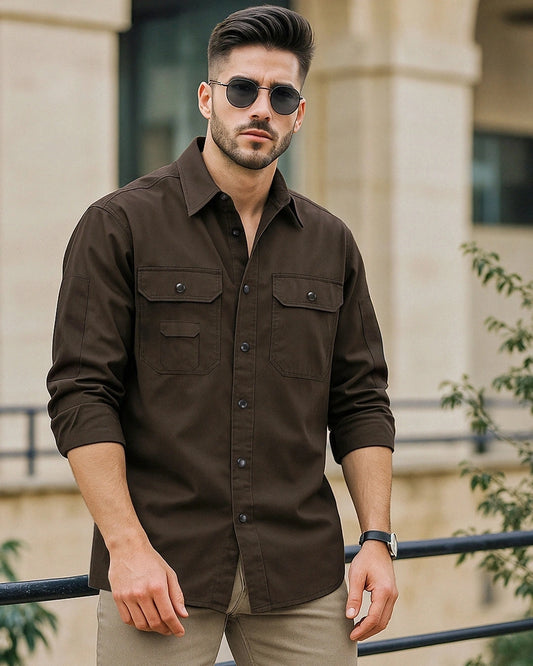 Men's Brown Oversized Cargo Shirt