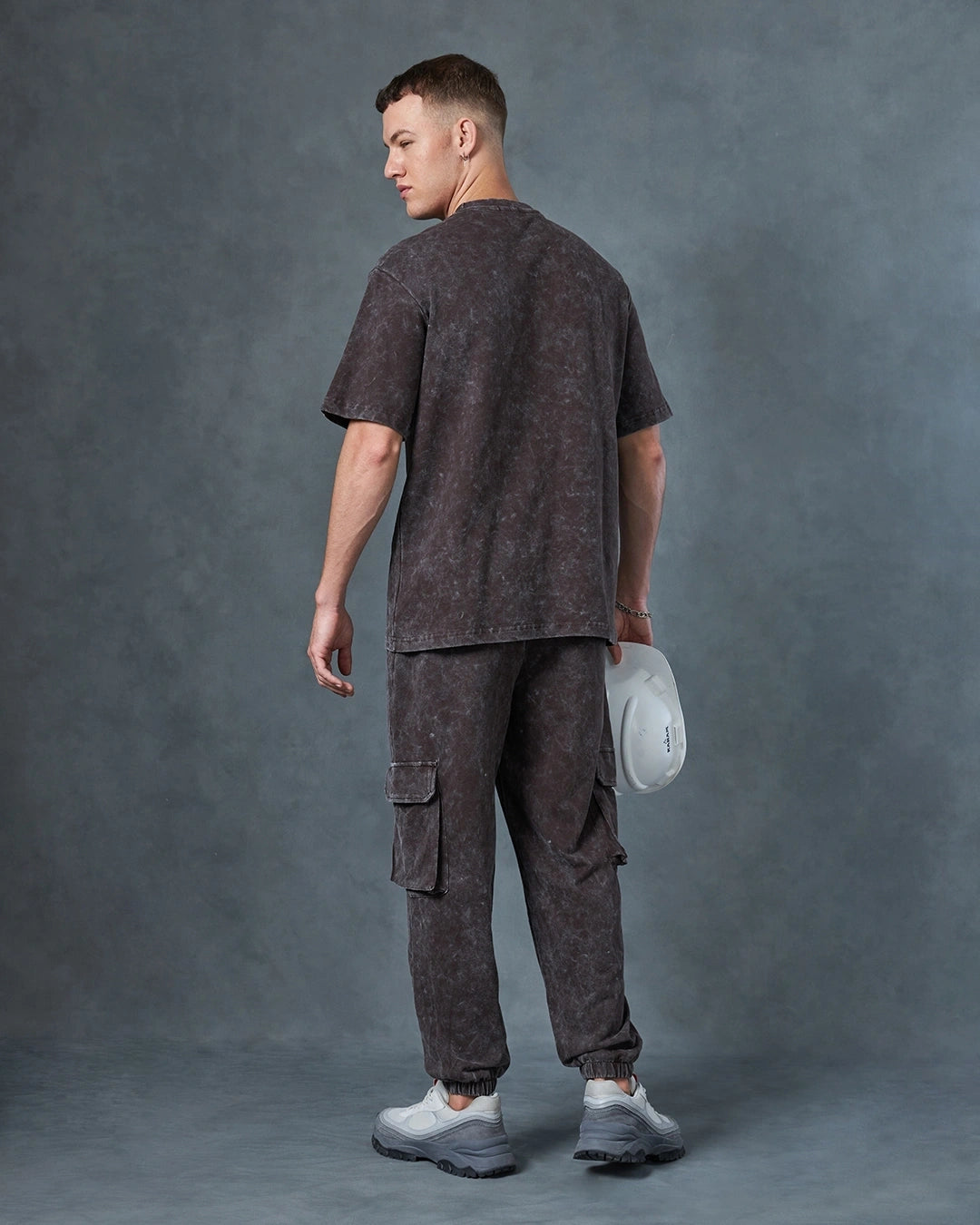 Men's Brown Oversized Acid Wash Co-ord Set
