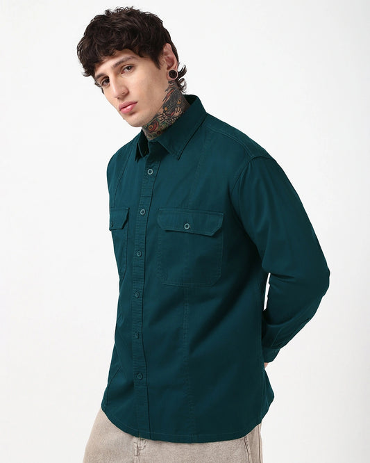 Men's Deep Teal Blue Oversized Cargo Shirt