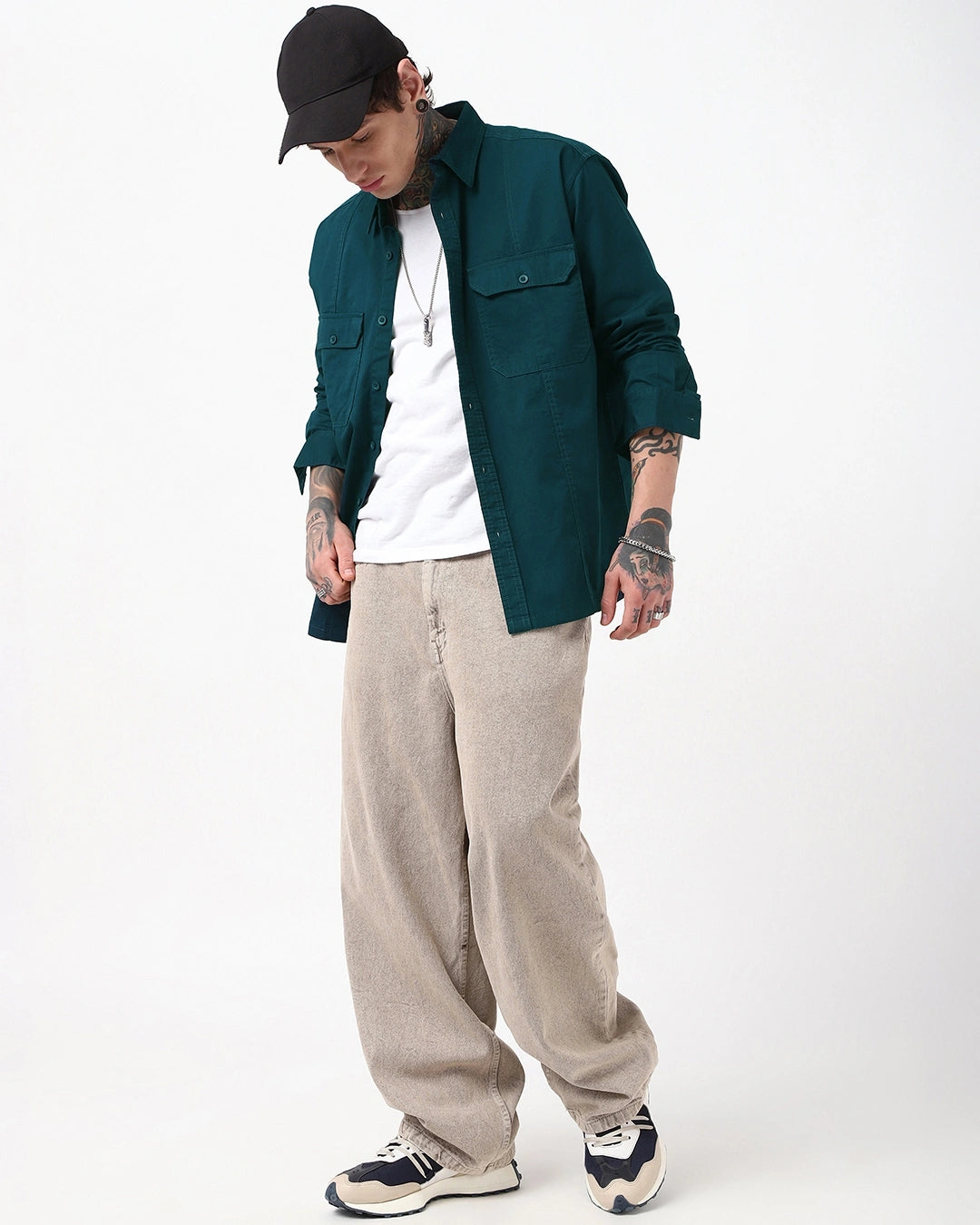 Men's Deep Teal Blue Oversized Cargo Shirt