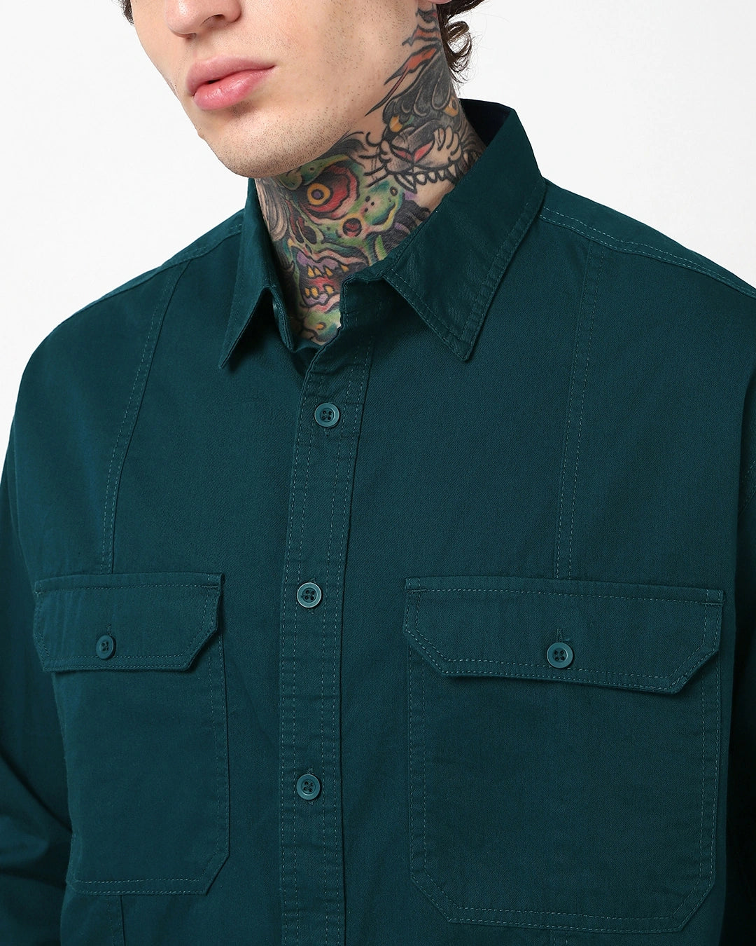 Men's Deep Teal Blue Oversized Cargo Shirt