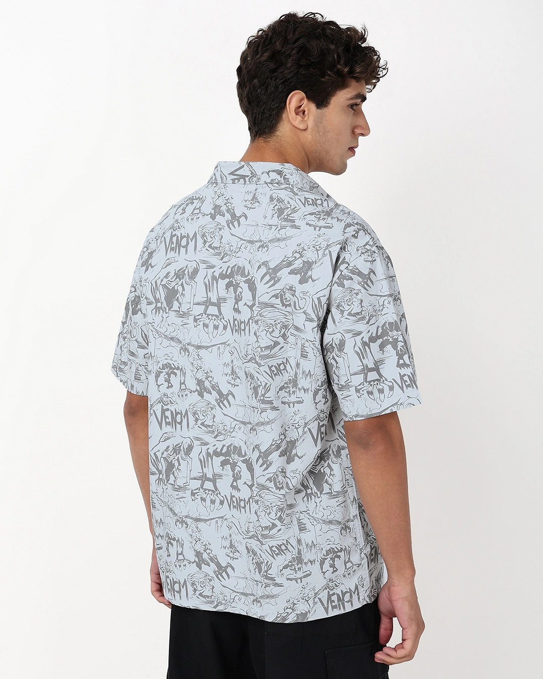 Men's Grey Venom All Over Printed Oversized Shirt