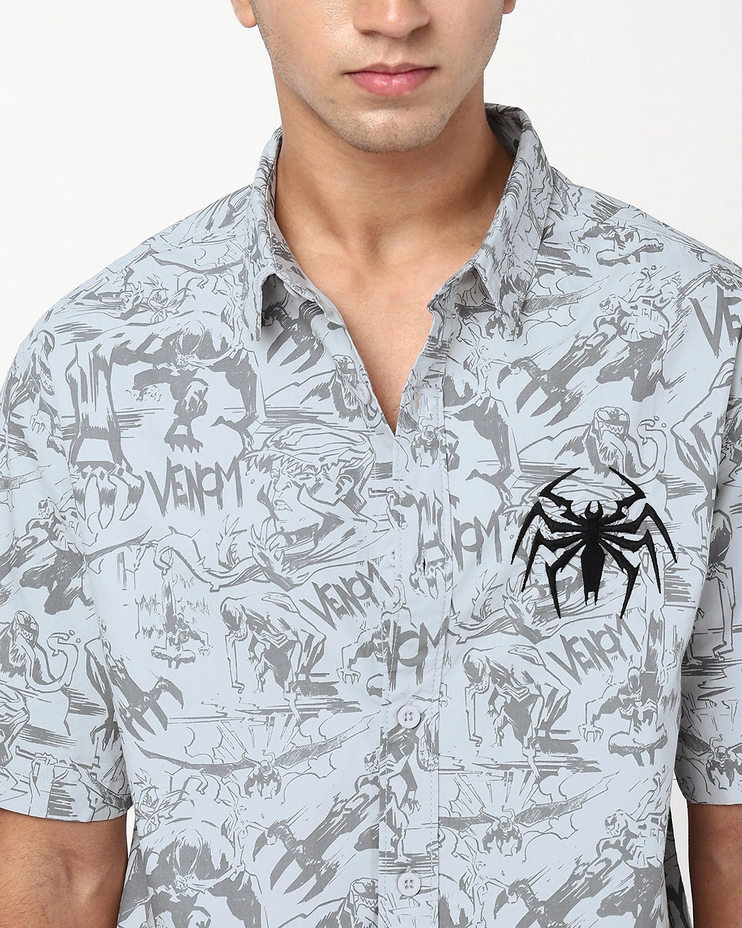 Men's Grey Venom All Over Printed Oversized Shirt