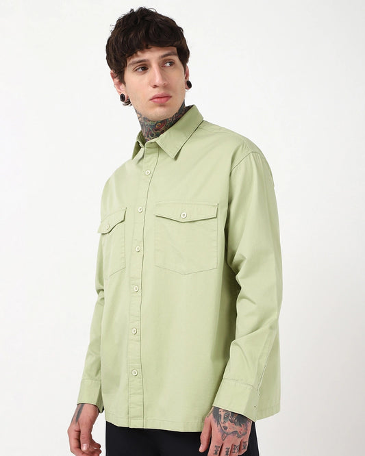 Men's Light Sage Green Oversized Cargo Shirt