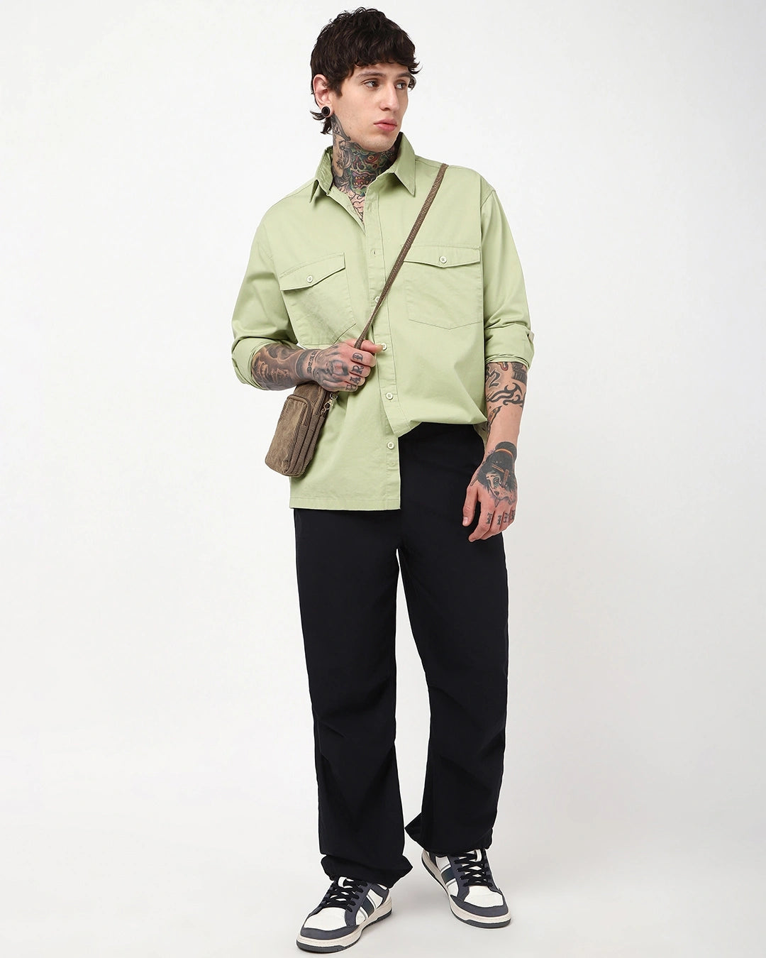 Men's Light Sage Green Oversized Cargo Shirt