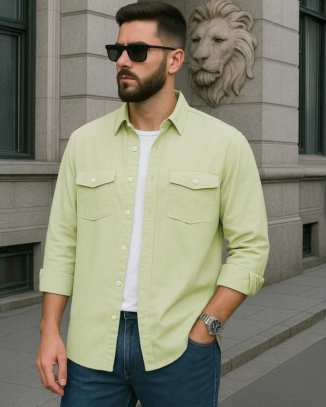 Men's Light Sage Green Oversized Cargo Shirt