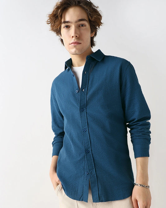 Men's Navy Blue Textured Shirt