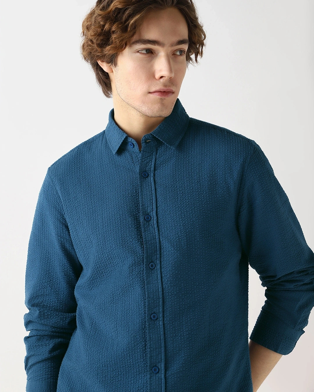 Men's Navy Blue Textured Shirt