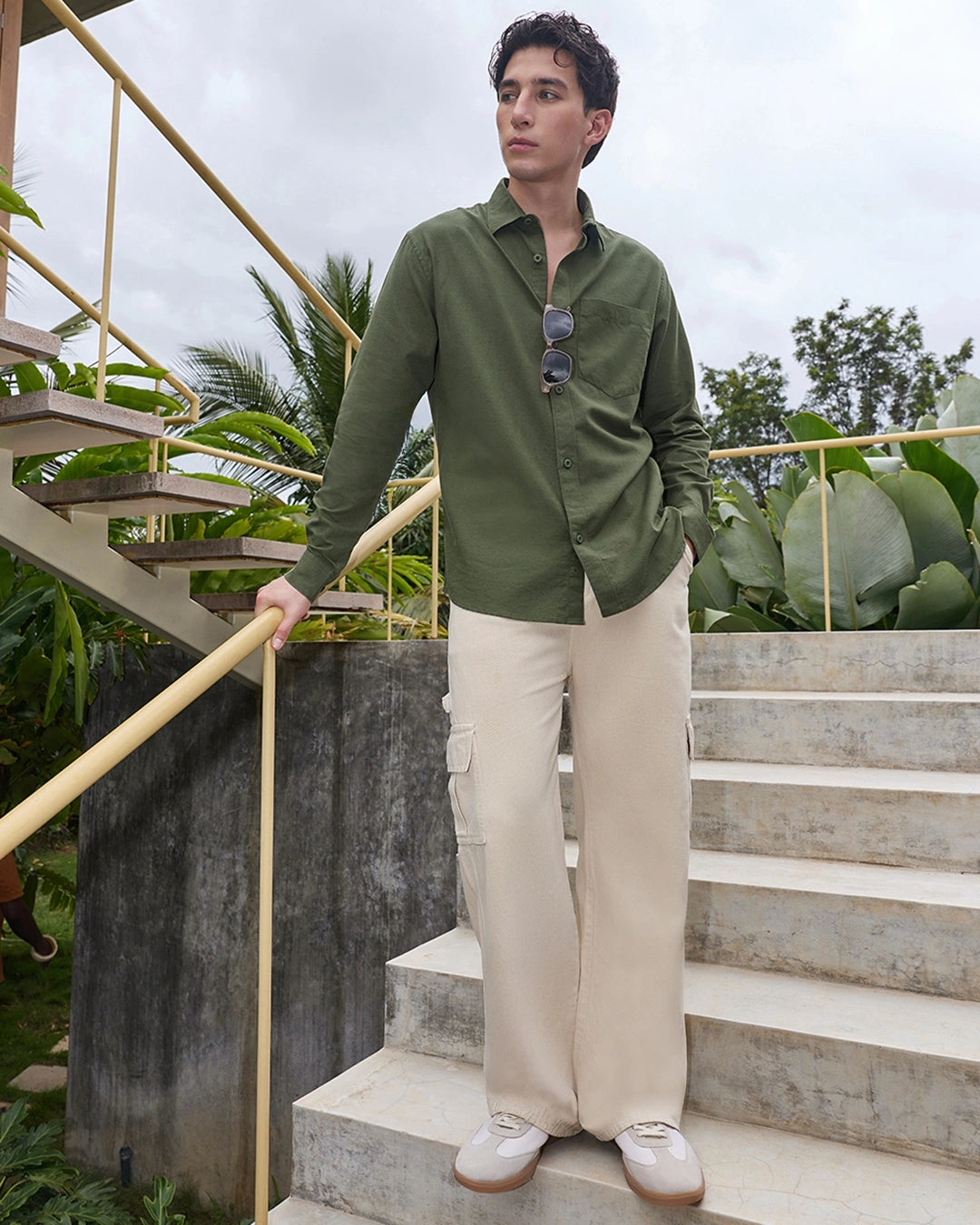 Men's Olive Green Cotton Linen Shirt