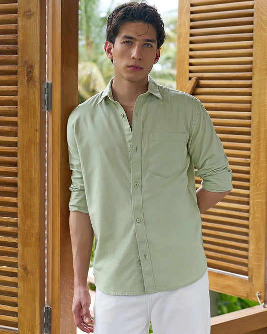Men's Sage Green Cotton Linen Shirt