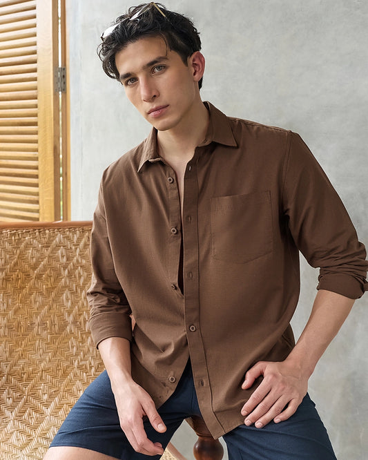 Men's Toffee Brown Cotton Linen Shirt