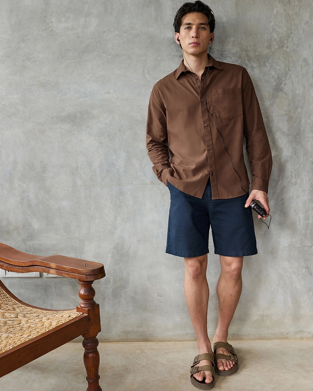 Men's Toffee Brown Cotton Linen Shirt